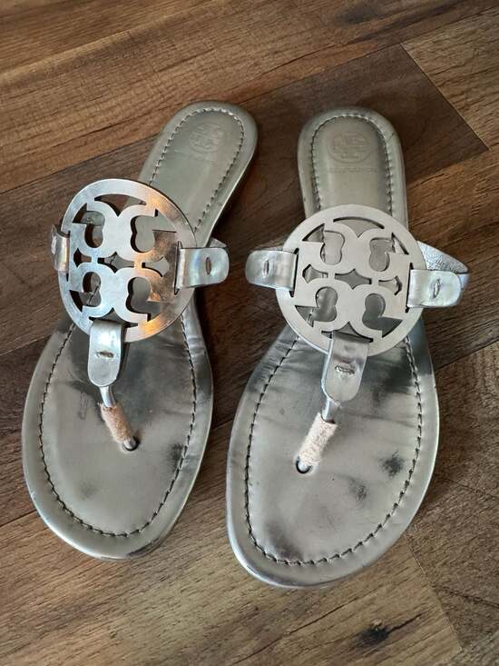 Tory Burch Shoes - Tory Burch Miller Metallic Leather Thong Sandals